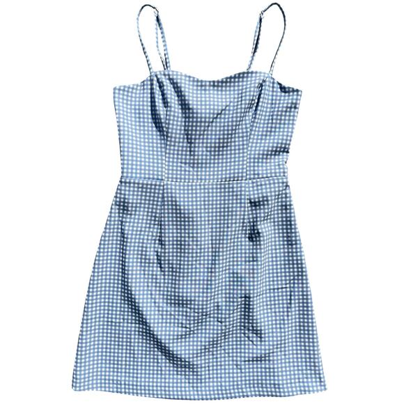 French Connection Whisper Tie-Back Gingham Mini Dress Blue White Check - Size 4 - Picture 3 of 13
